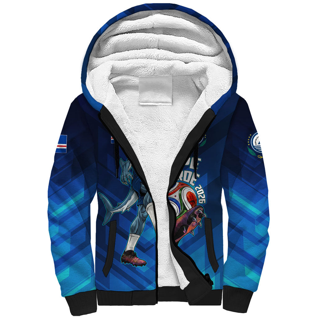Personalized Cape Verde Football Sherpa Hoodie Blue Shark Mascot Cabo Verdean - Gradient Art