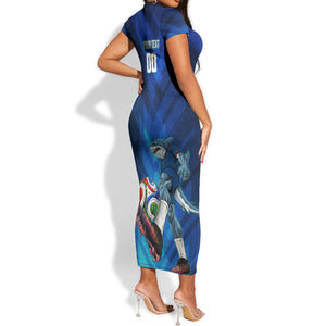 Personalized Cape Verde Football Short Sleeve Bodycon Dress Blue Shark Mascot Cabo Verdean - Gradient Art