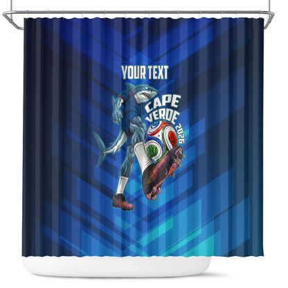 Personalized Cape Verde Football Shower Curtain Blue Shark Mascot Cabo Verdean - Gradient Art