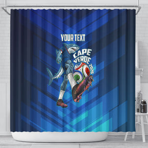 Personalized Cape Verde Football Shower Curtain Blue Shark Mascot Cabo Verdean - Gradient Art