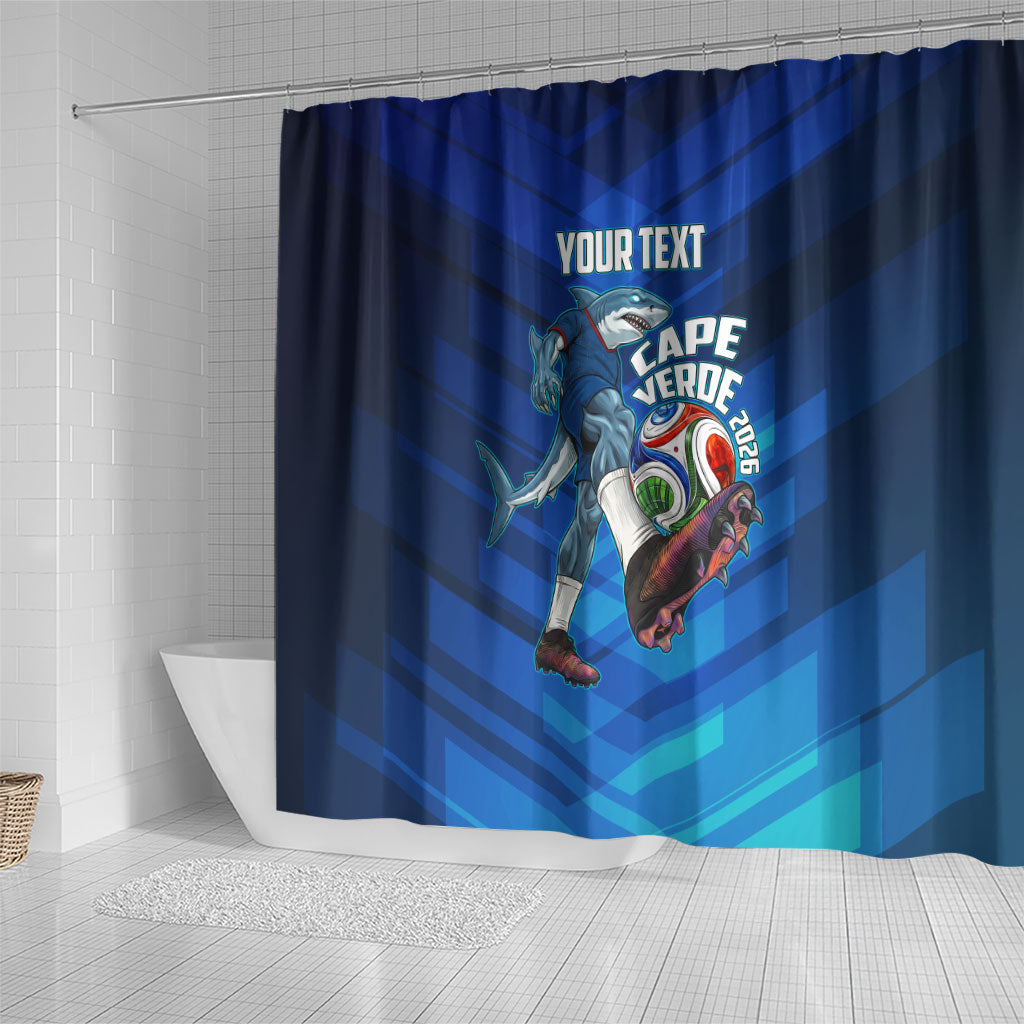Personalized Cape Verde Football Shower Curtain Blue Shark Mascot Cabo Verdean - Gradient Art