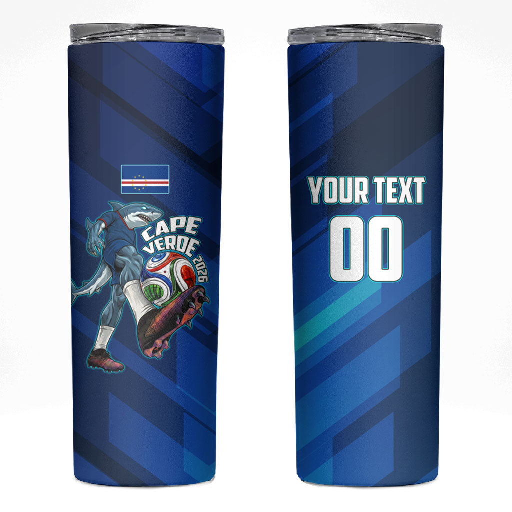 Personalized Cape Verde Football Skinny Tumbler Blue Shark Mascot Cabo Verdean - Gradient Art