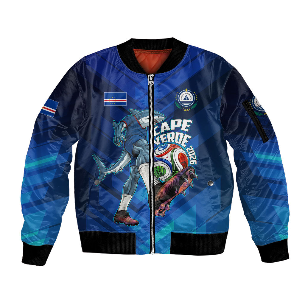 Personalized Cape Verde Football Sleeve Zip Bomber Jacket Blue Shark Mascot Cabo Verdean - Gradient Art