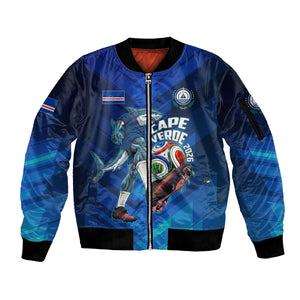 Personalized Cape Verde Football Sleeve Zip Bomber Jacket Blue Shark Mascot Cabo Verdean - Gradient Art