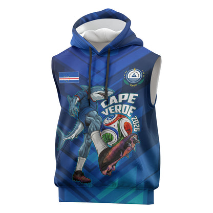 Personalized Cape Verde Football Sleeveless Hoodie Blue Shark Mascot Cabo Verdean - Gradient Art