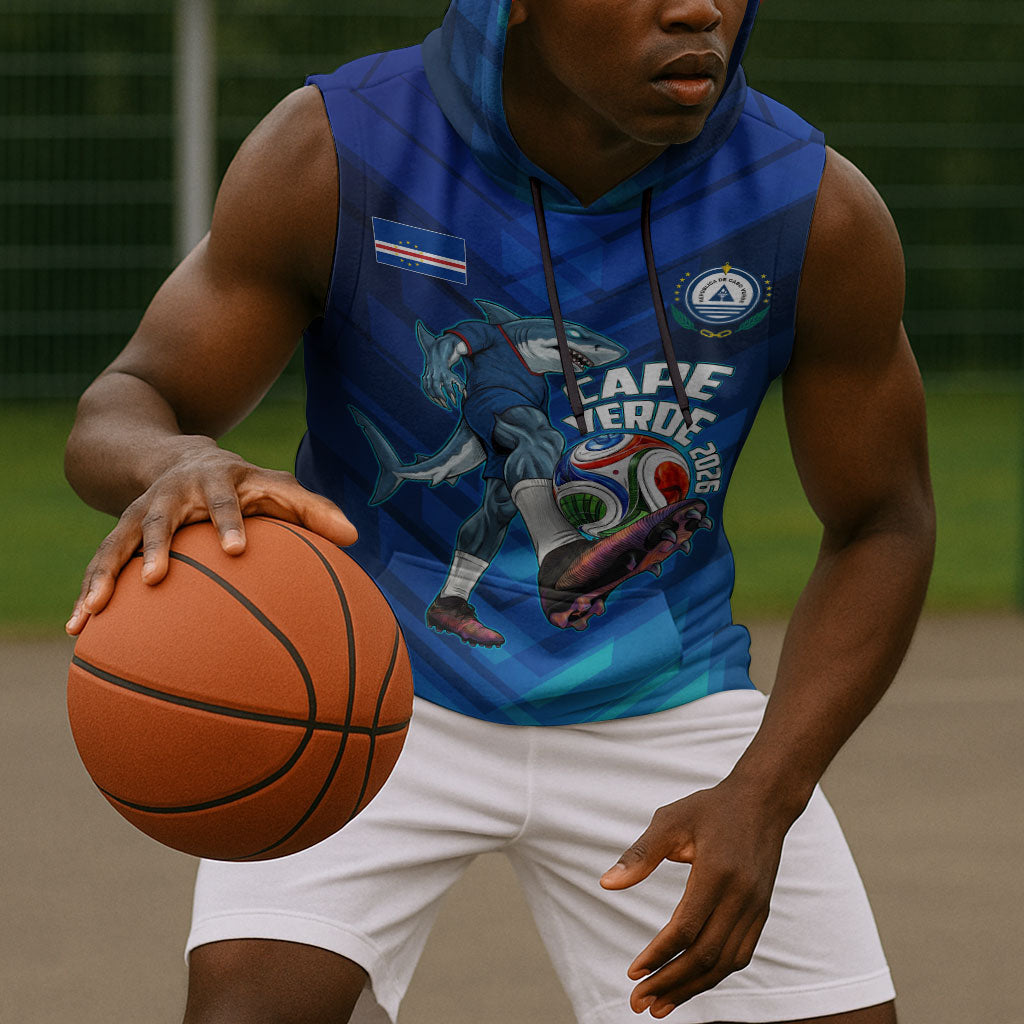 Personalized Cape Verde Football Sleeveless Hoodie Blue Shark Mascot Cabo Verdean - Gradient Art
