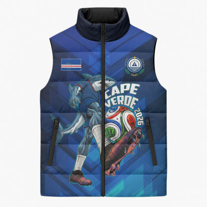 Personalized Cape Verde Football Sleeveless Puffer Jacket Blue Shark Mascot Cabo Verdean - Gradient Art