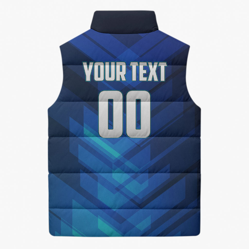 Personalized Cape Verde Football Sleeveless Puffer Jacket Blue Shark Mascot Cabo Verdean - Gradient Art