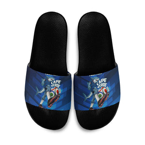 Personalized Cape Verde Football Slide Sandals Blue Shark Mascot Cabo Verdean - Gradient Art