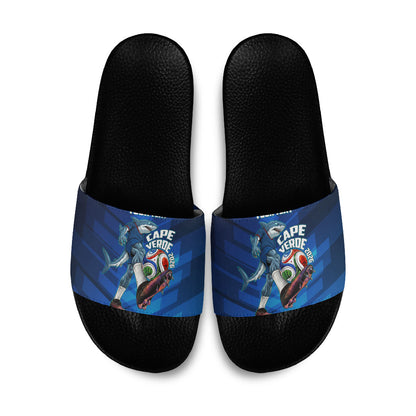 Personalized Cape Verde Football Slide Sandals Blue Shark Mascot Cabo Verdean - Gradient Art