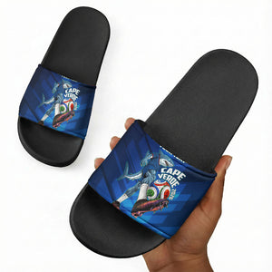 Personalized Cape Verde Football Slide Sandals Blue Shark Mascot Cabo Verdean - Gradient Art