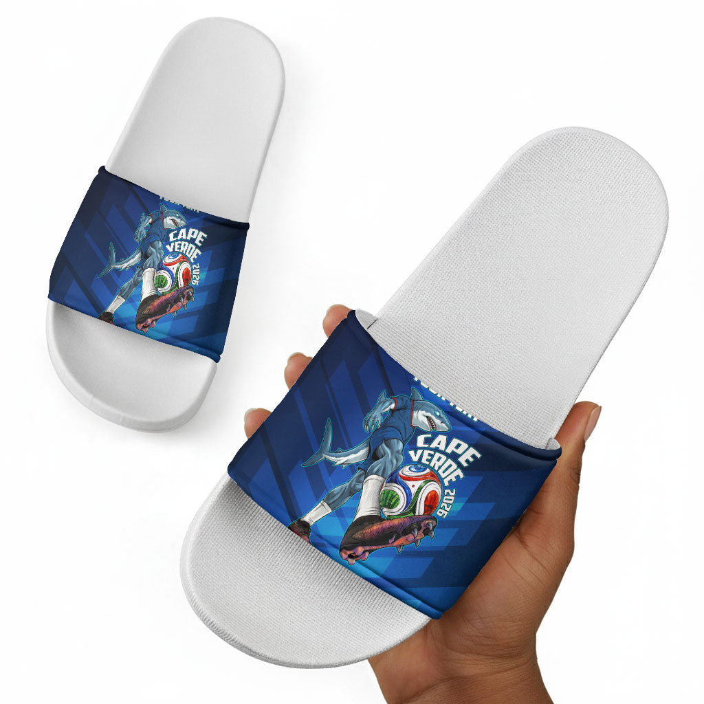 Personalized Cape Verde Football Slide Sandals Blue Shark Mascot Cabo Verdean - Gradient Art