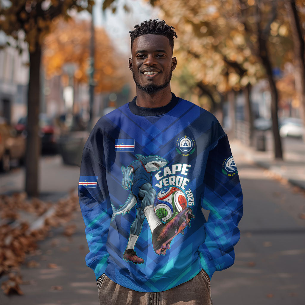 Personalized Cape Verde Football Sweatshirt Blue Shark Mascot Cabo Verdean - Gradient Art