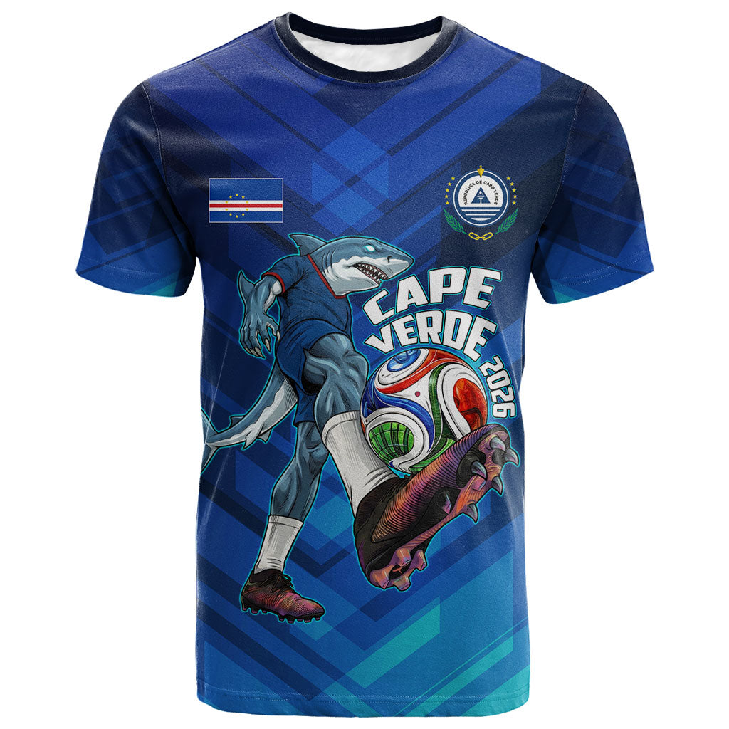 Personalized Cape Verde Football T shirt Blue Shark Mascot Cabo Verdean - Gradient Art