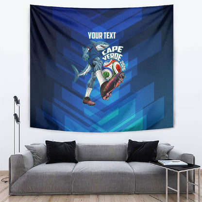Personalized Cape Verde Football Tapestry Blue Shark Mascot Cabo Verdean - Gradient Art
