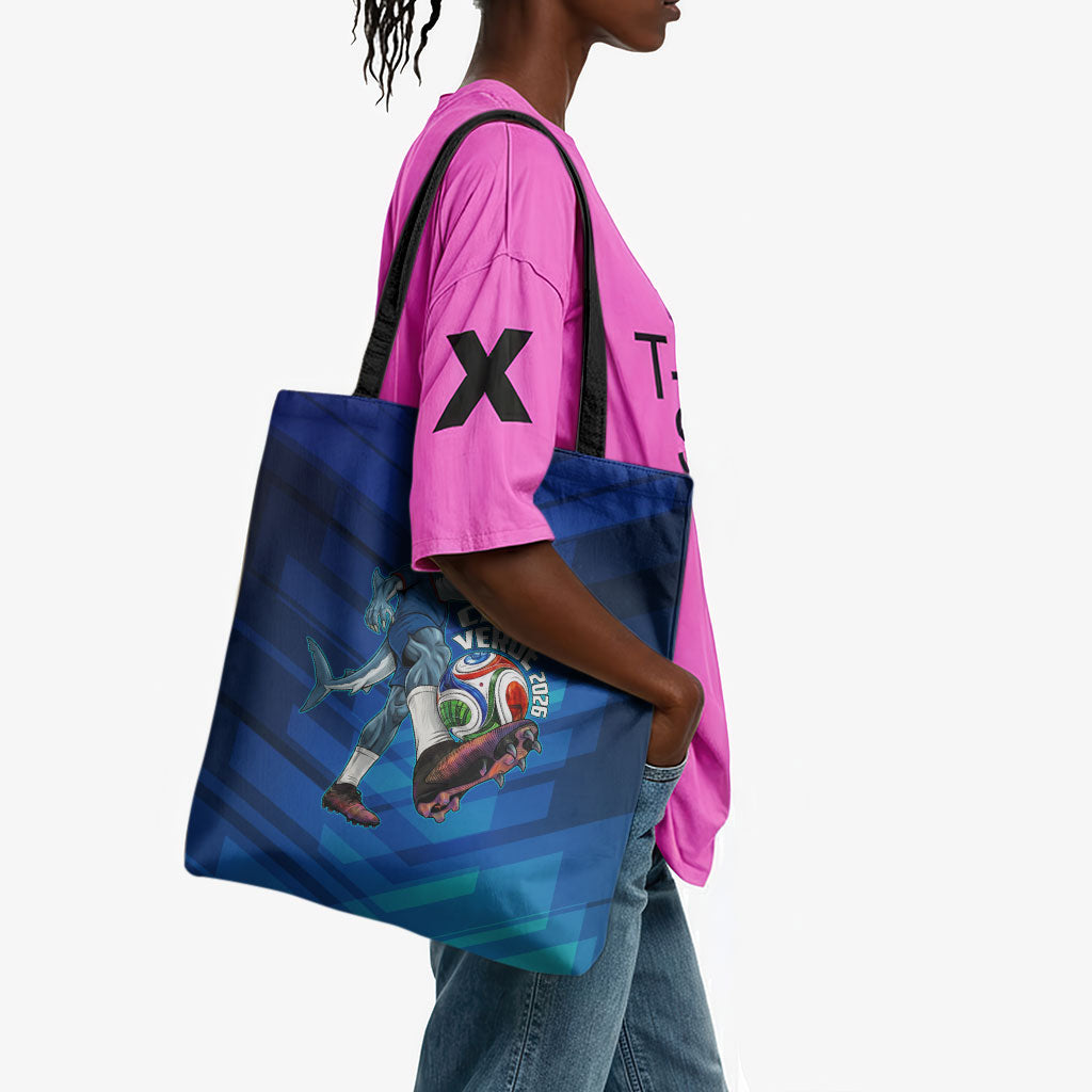 Personalized Cape Verde Football Tote Bag Blue Shark Mascot Cabo Verdean - Gradient Art