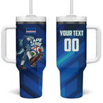 Personalized Cape Verde Football Tumbler With Handle Blue Shark Mascot Cabo Verdean - Gradient Art
