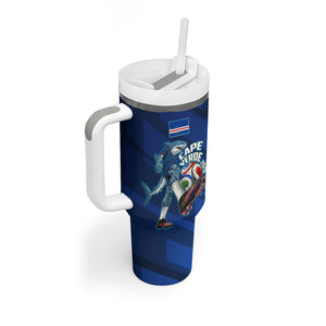 Personalized Cape Verde Football Tumbler With Handle Blue Shark Mascot Cabo Verdean - Gradient Art