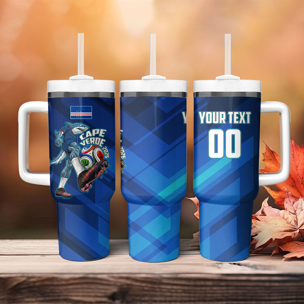 Personalized Cape Verde Football Tumbler With Handle Blue Shark Mascot Cabo Verdean - Gradient Art