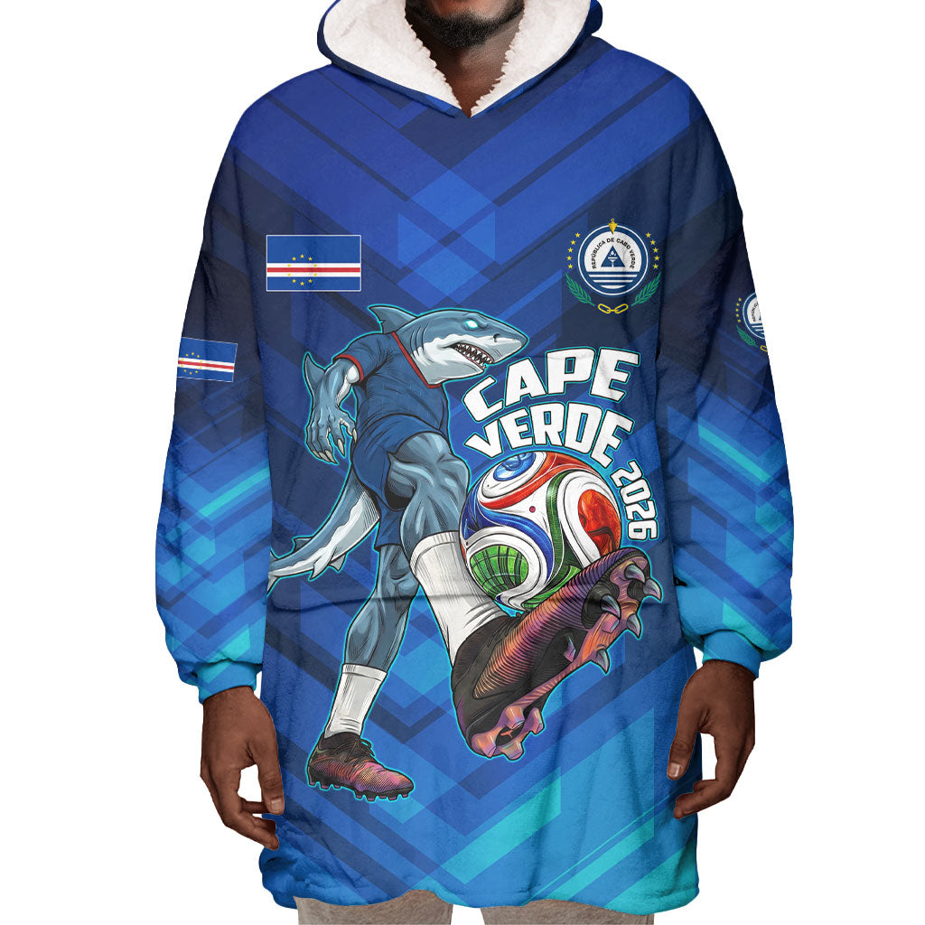 Personalized Cape Verde Football Wearable Blanket Hoodie Blue Shark Mascot Cabo Verdean - Gradient Art