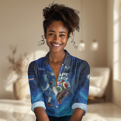 Personalized Cape Verde Football Women Casual Shirt Blue Shark Mascot Cabo Verdean - Gradient Art