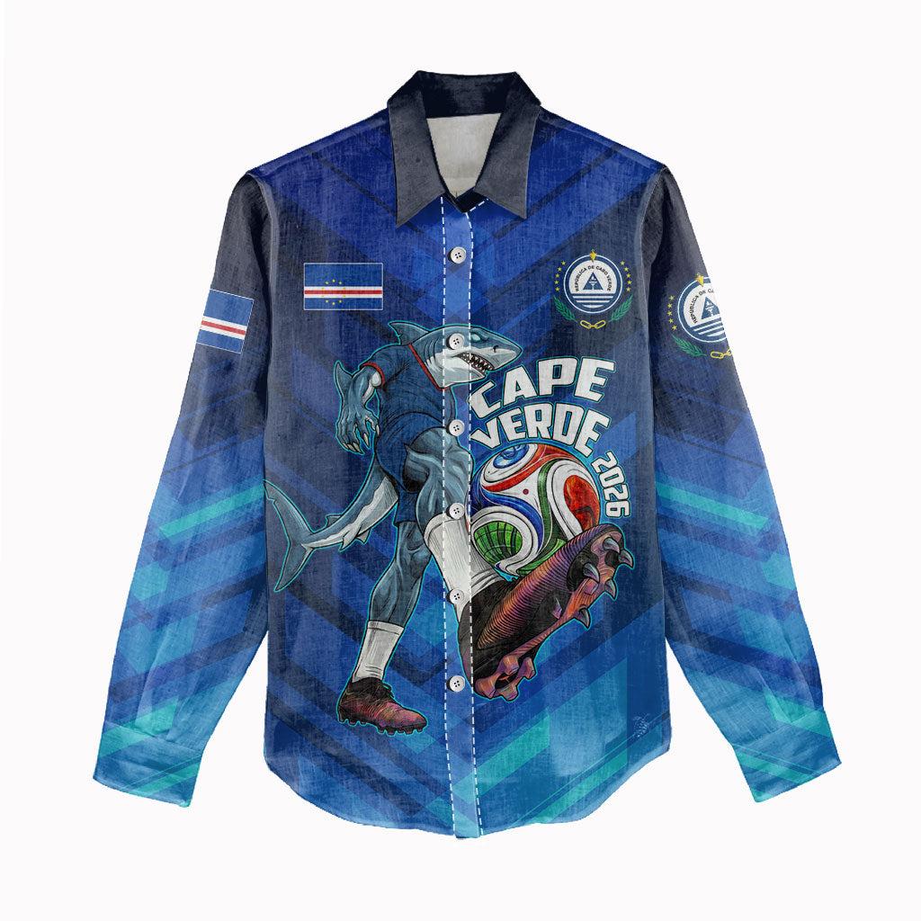 Personalized Cape Verde Football Women Casual Shirt Blue Shark Mascot Cabo Verdean - Gradient Art