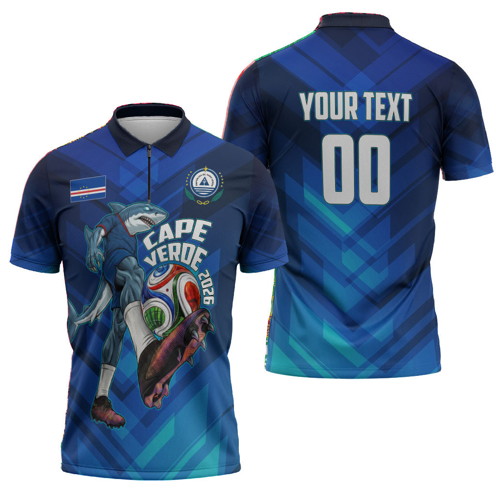 Personalized Cape Verde Football Zipper Polo Shirt Blue Shark Mascot Cabo Verdean - Gradient Art