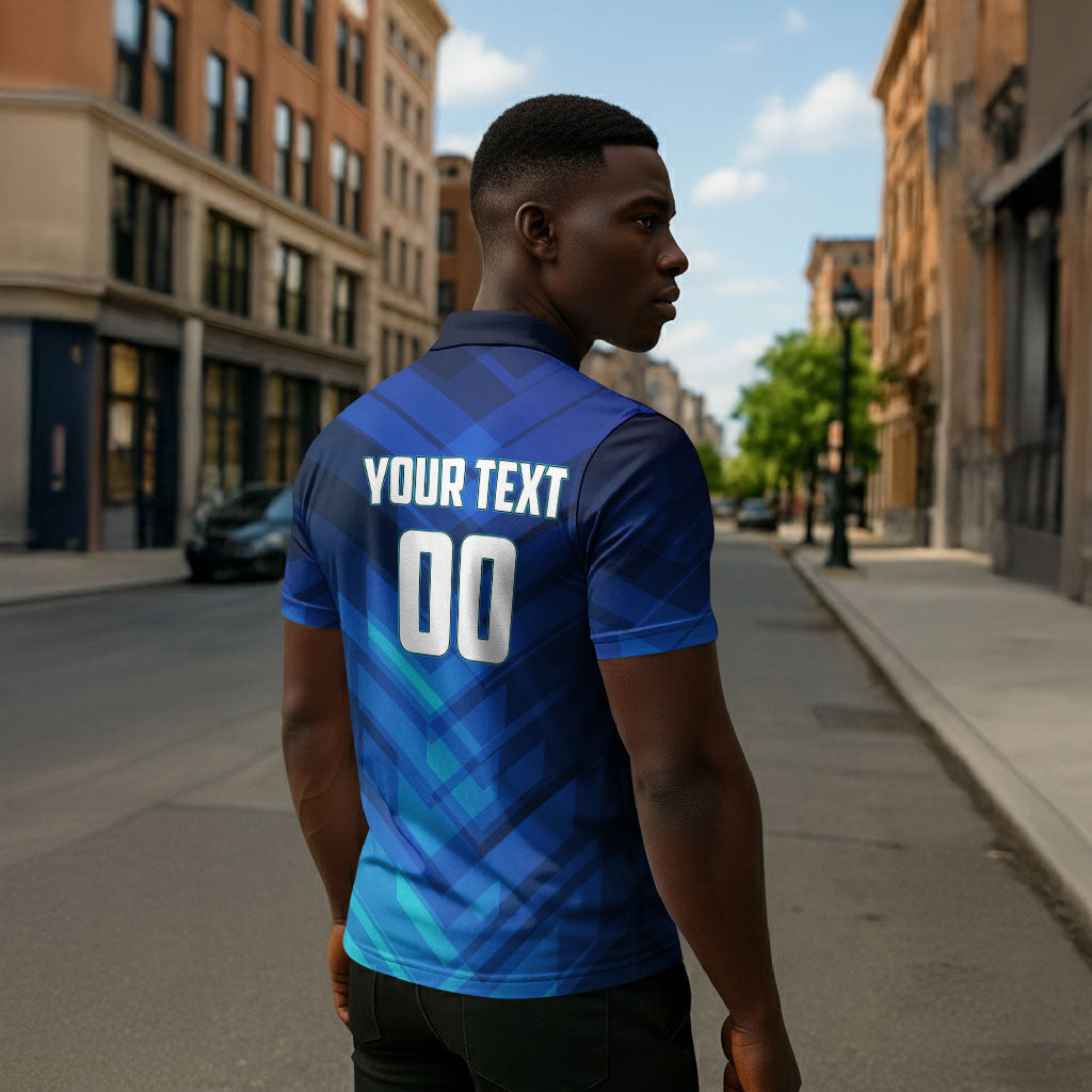 Personalized Cape Verde Football Zipper Polo Shirt Blue Shark Mascot Cabo Verdean - Gradient Art