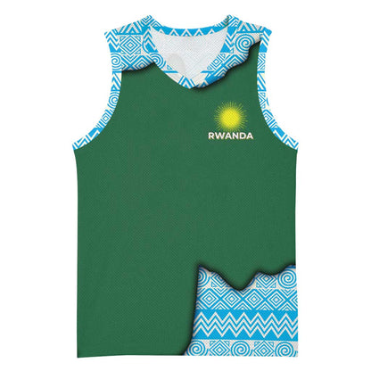 Rwanda Basketball Jersey with Green Nature Map Waterfall Sunburst Spirit TS04