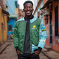 Rwanda Bomber Jacket with Green Nature Map Waterfall Sunburst Spirit