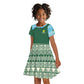 Rwanda Kid Short Sleeve Dress with Green Nature Map Waterfall Sunburst Spirit