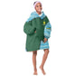 Rwanda Kid Wearable Blanket Hoodie with Green Nature Map Waterfall Sunburst Spirit