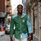 Rwanda Long Sleeve Button Shirt with Green Nature Map Waterfall Sunburst Spirit