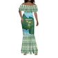 Rwanda Mermaid Dress with Green Nature Map Waterfall Sunburst Spirit