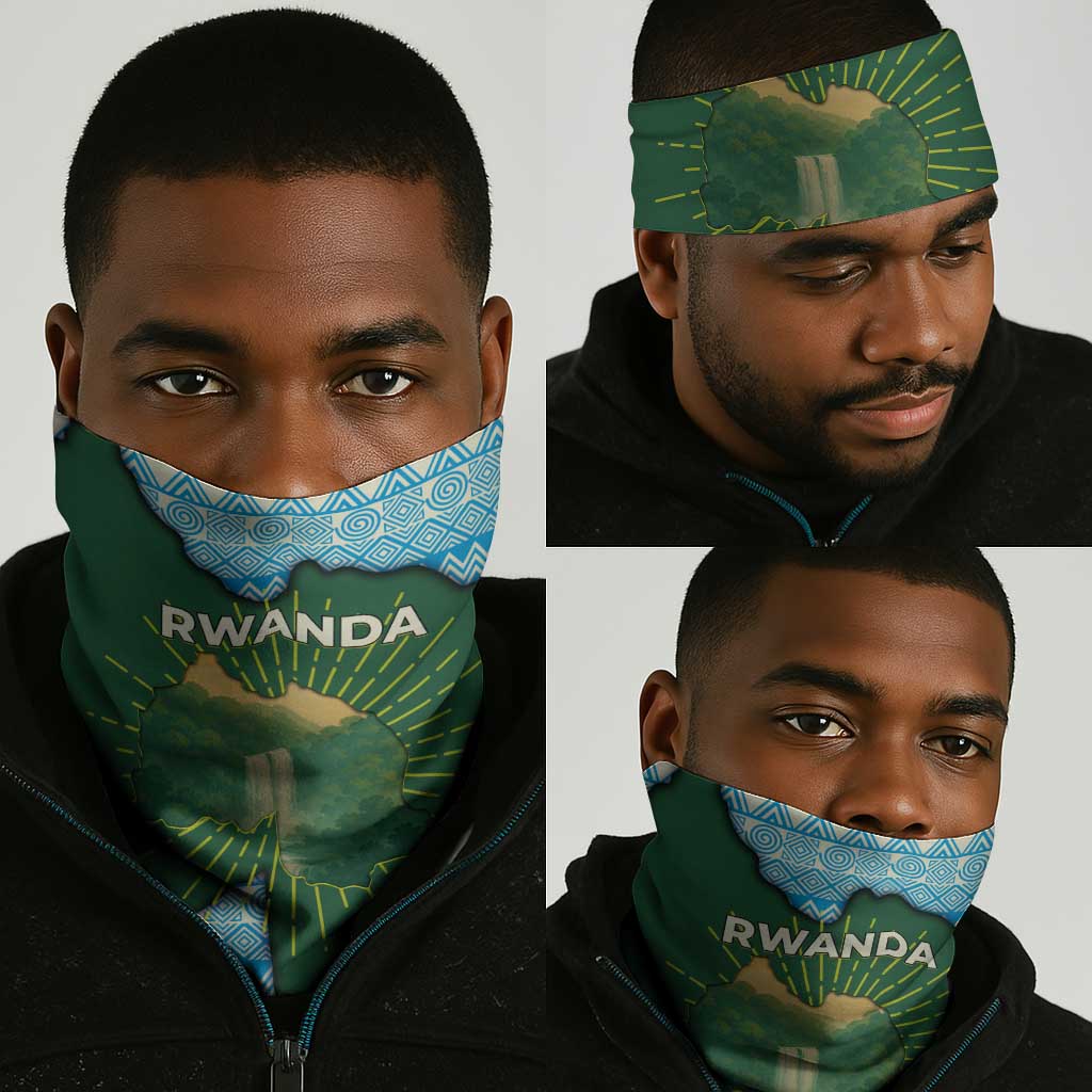 Rwanda Neck Gaiter Green Nature Map Waterfall Sunburst Spirit TS04