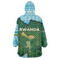 Rwanda Wearable Blanket Hoodie with Green Nature Map Waterfall Sunburst Spirit