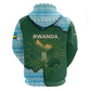 Rwanda Zip Hoodie with Green Nature Map Waterfall Sunburst Spirit