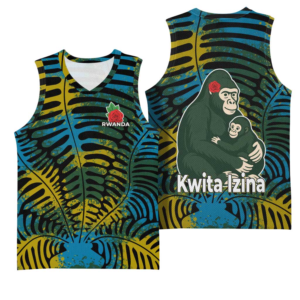Rwanda Basketball Jersey with Gorilla Family Kwita Izina Leaf Jungle Spirit TS04