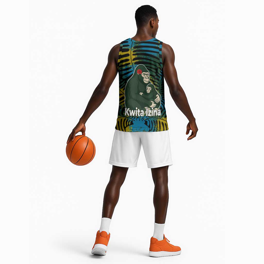 Rwanda Basketball Jersey with Gorilla Family Kwita Izina Leaf Jungle Spirit TS04