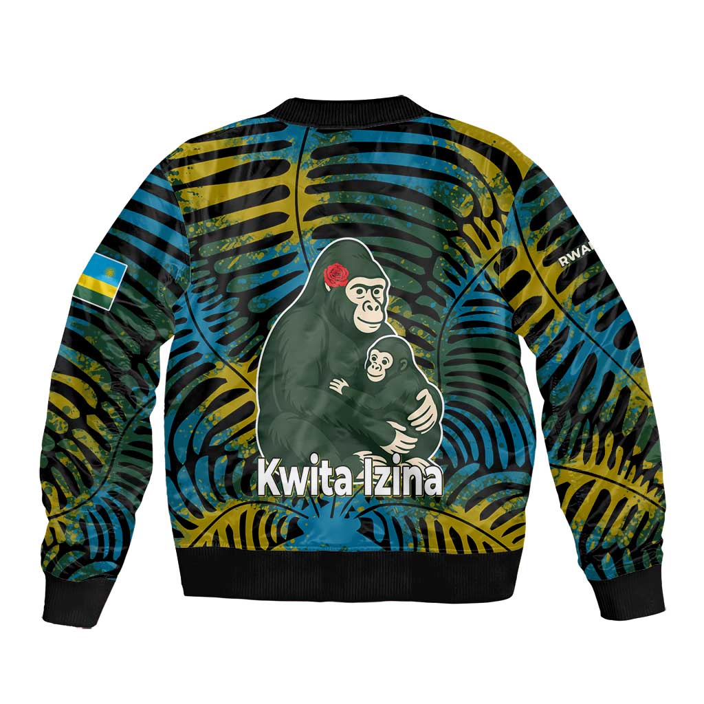 Rwanda Bomber Jacket with Gorilla Family Kwita Izina Leaf Jungle Spirit