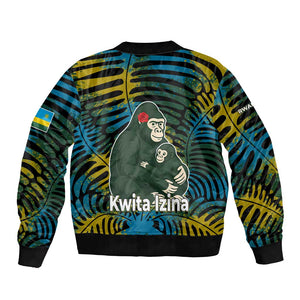 Rwanda Bomber Jacket with Gorilla Family Kwita Izina Leaf Jungle Spirit