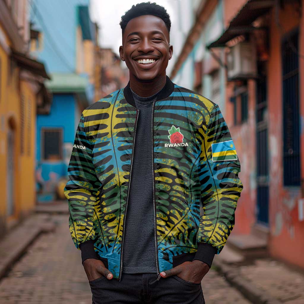 Rwanda Bomber Jacket with Gorilla Family Kwita Izina Leaf Jungle Spirit