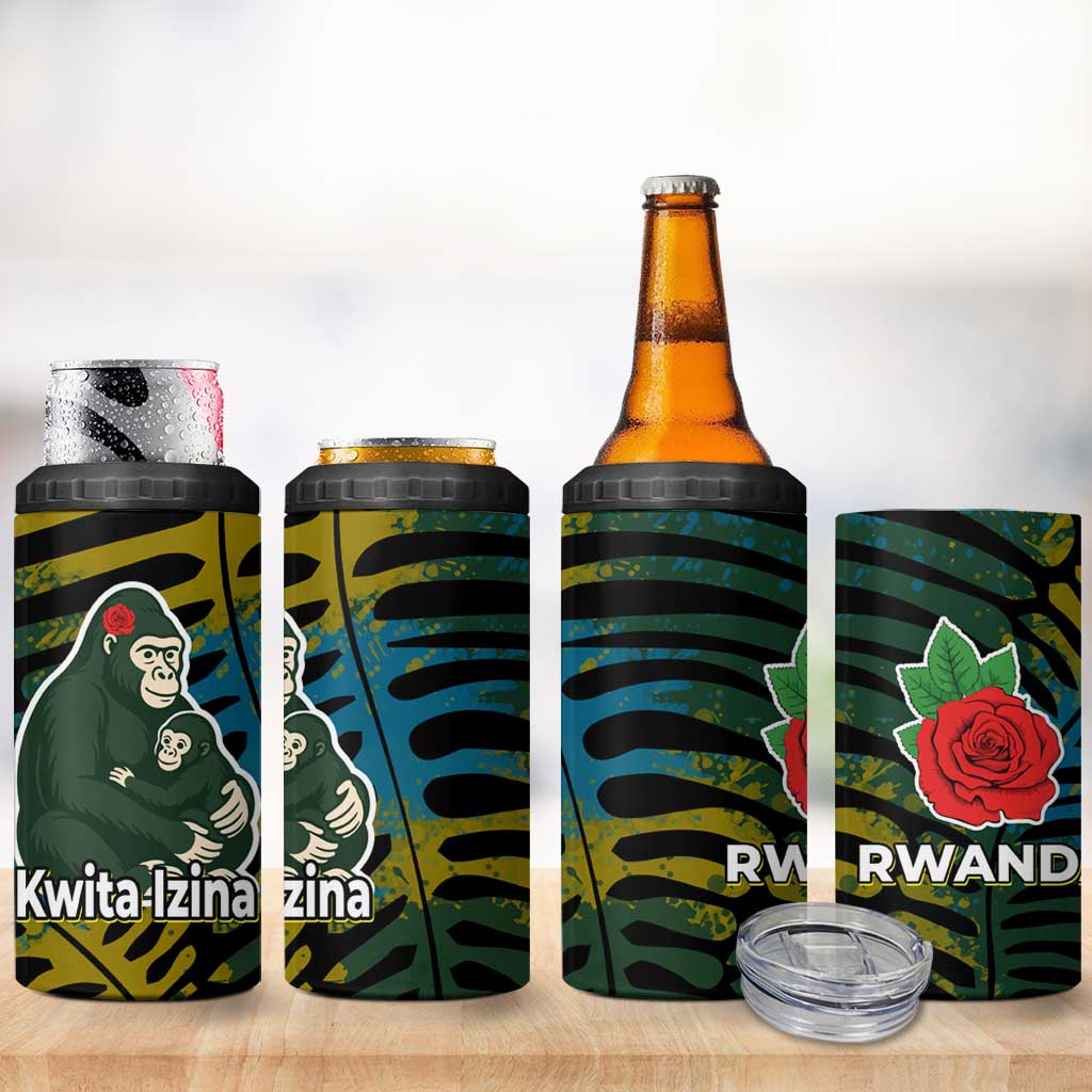 Rwanda 4 in 1 Can Cooler Tumbler with Gorilla Family Kwita Izina Leaf Jungle Spirit