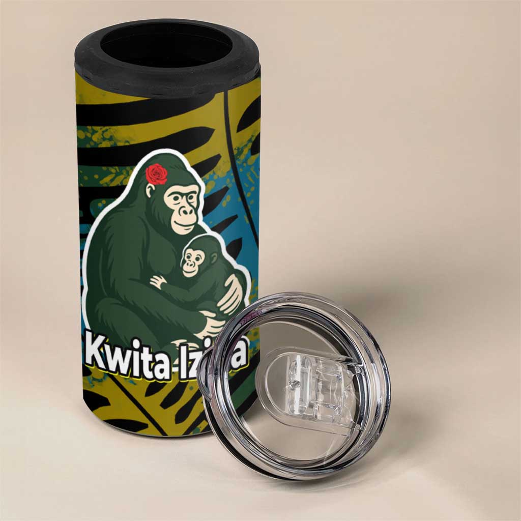 Rwanda 4 in 1 Can Cooler Tumbler with Gorilla Family Kwita Izina Leaf Jungle Spirit