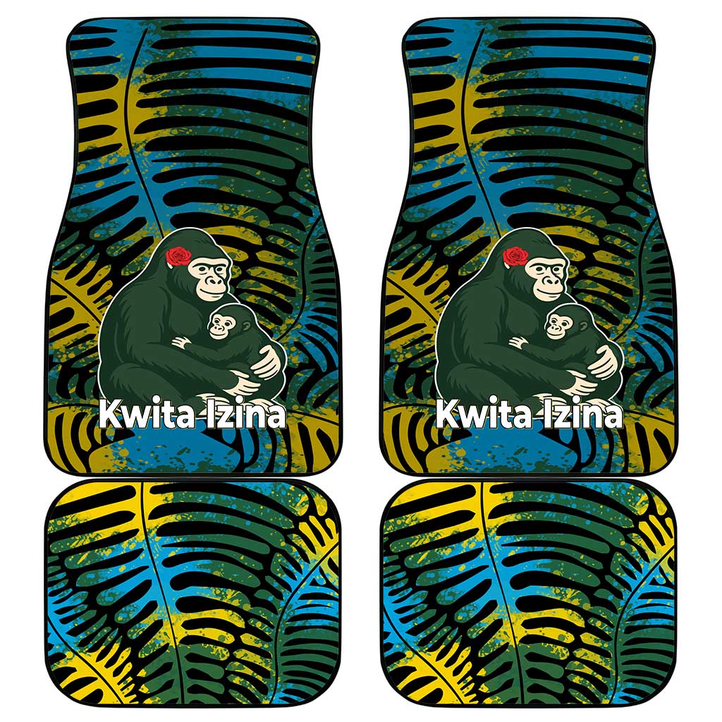 Rwanda Car Mats with Gorilla Family Kwita Izina Leaf Jungle Spirit