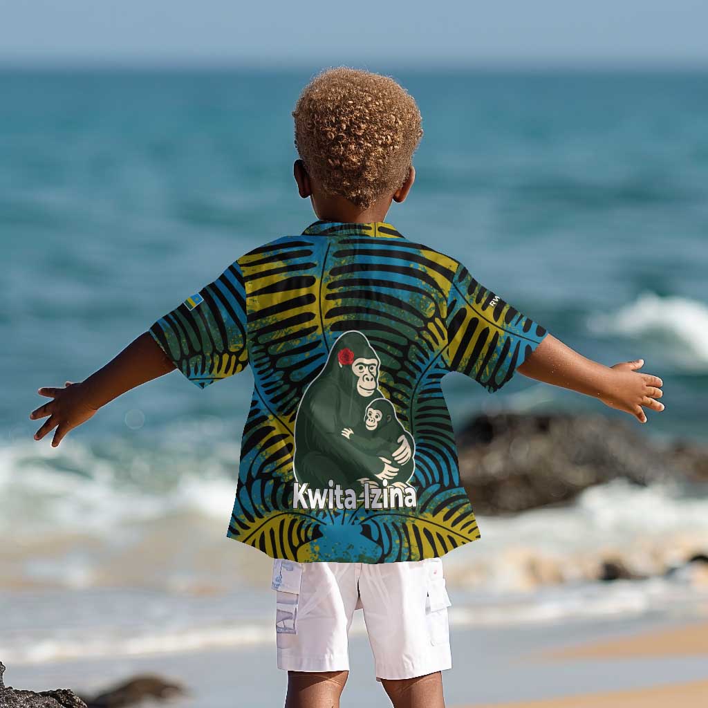 Rwanda Kid Hawaiian Shirt with Gorilla Family Kwita Izina Leaf Jungle Spirit