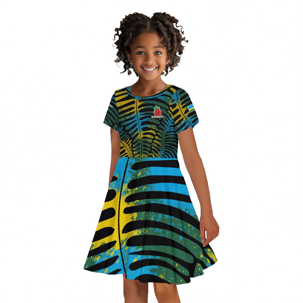 Rwanda Kid Short Sleeve Dress with Gorilla Family Kwita Izina Leaf Jungle Spirit