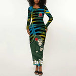 Rwanda Long Sleeve Bodycon Dress with Gorilla Family Kwita Izina Leaf Jungle Spirit