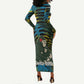 Rwanda Long Sleeve Bodycon Dress with Gorilla Family Kwita Izina Leaf Jungle Spirit