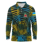 Rwanda Long Sleeve Polo Shirt with Gorilla Family Kwita Izina Leaf Jungle Spirit